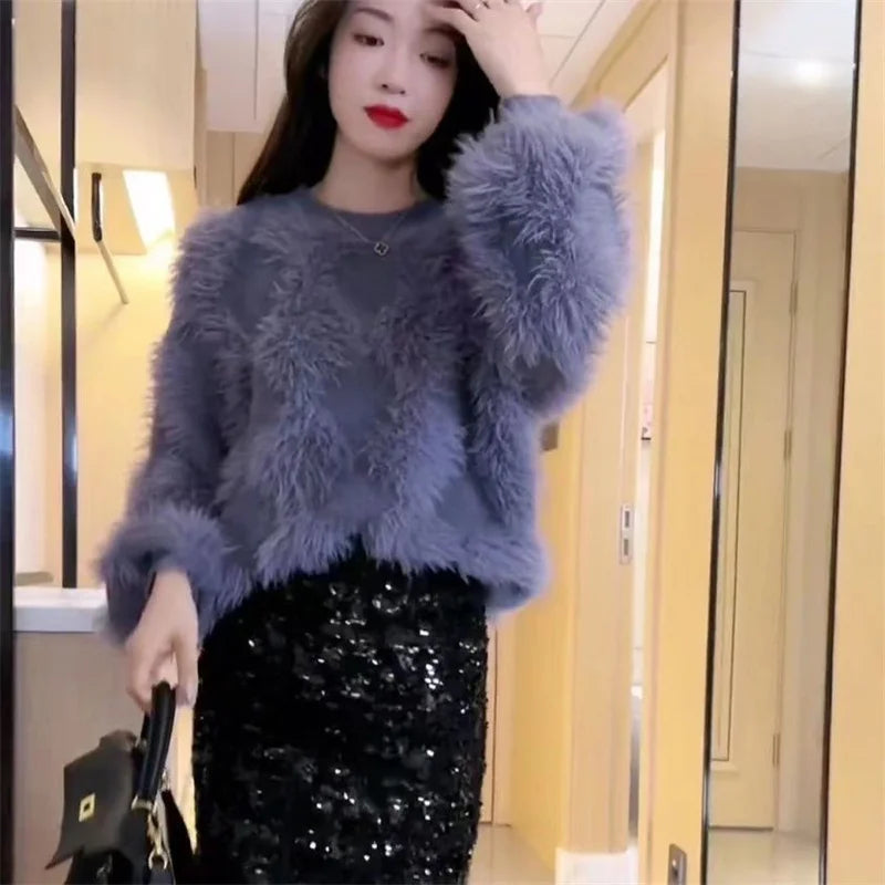 Korean Style Solid Color Pullover Long Sleeves Knitted Tops