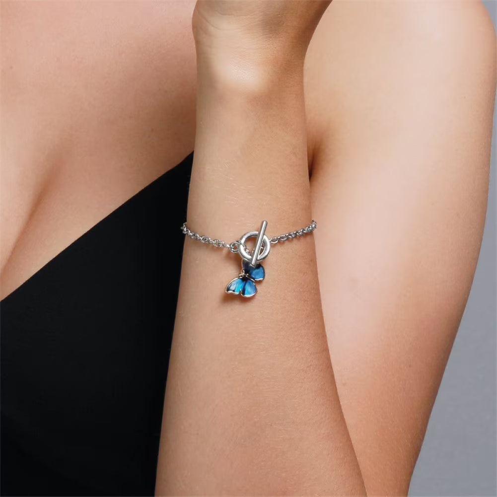Elegant Exquisite Gradient Enamel Blue Butterfly OT Link Buckle Chain Bracelet