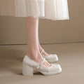 British Style Platform Loafers Chunky Retro Thick High Heels Round Head Shoes