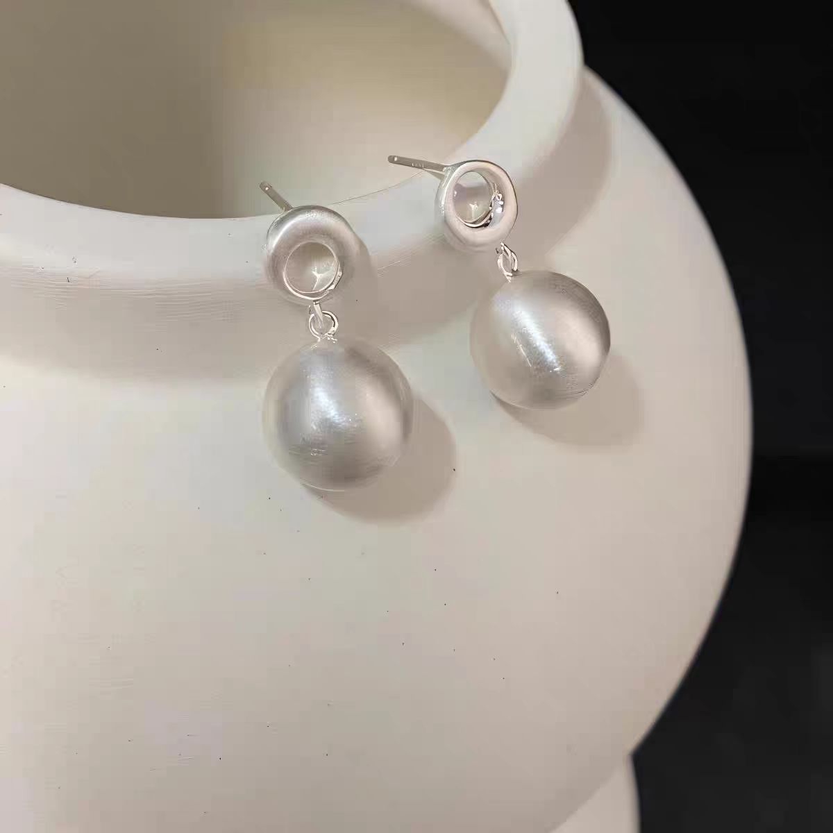 Handmade Spherical Brushed Ball Earrings