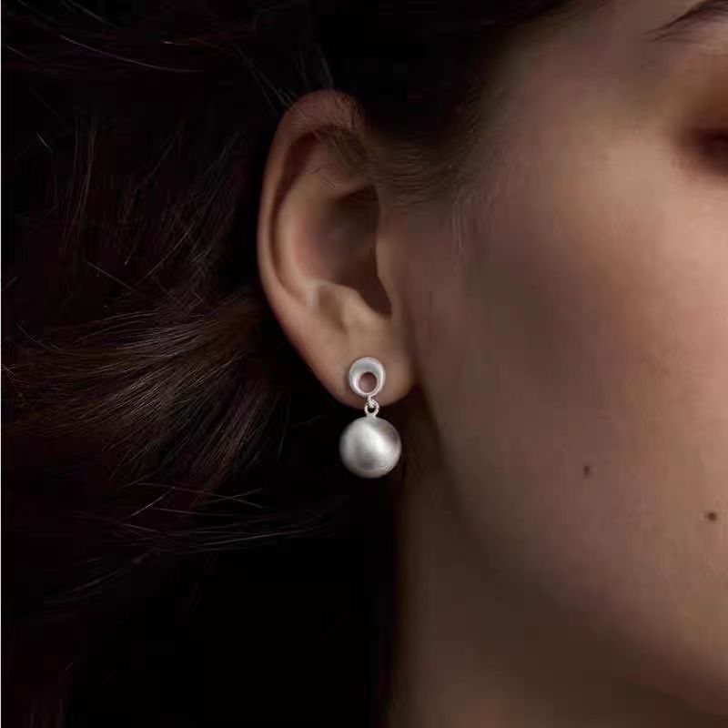 Handmade Spherical Brushed Ball Earrings