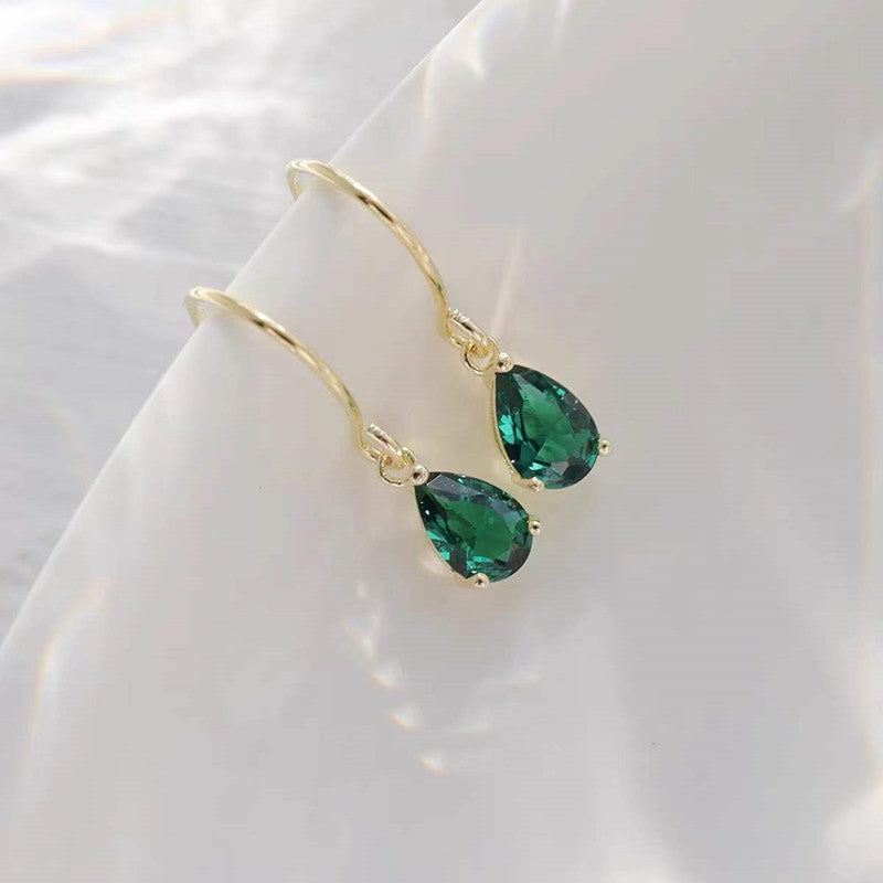 Handmade Emerald Water Drop Zircon 925 Silver 14K Gold Earrings