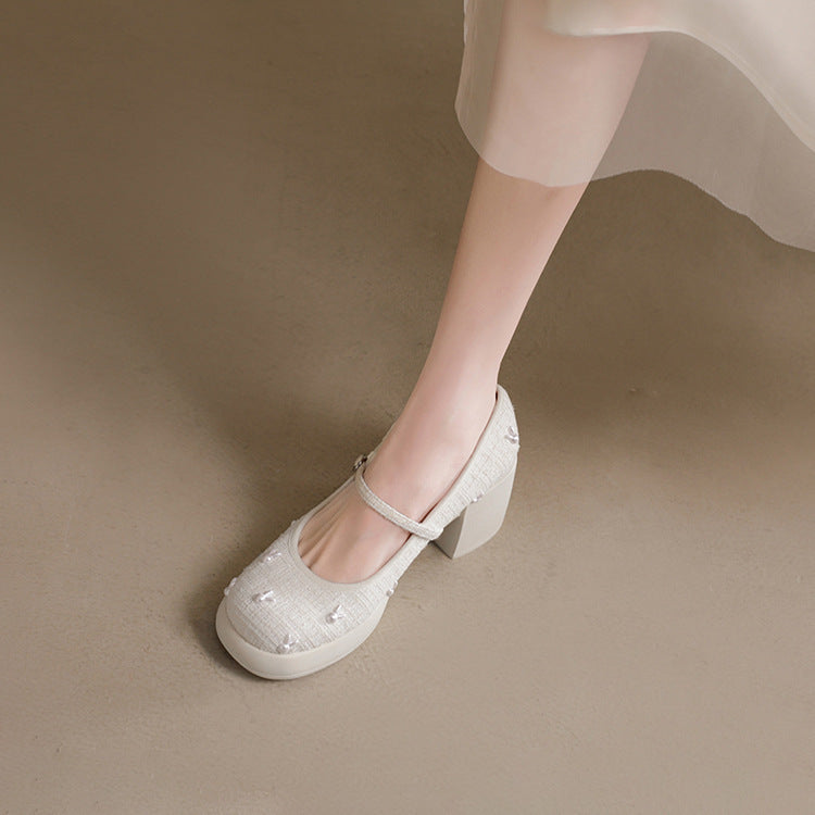 British Style Platform Loafers Chunky Retro Thick High Heels Round Head Shoes