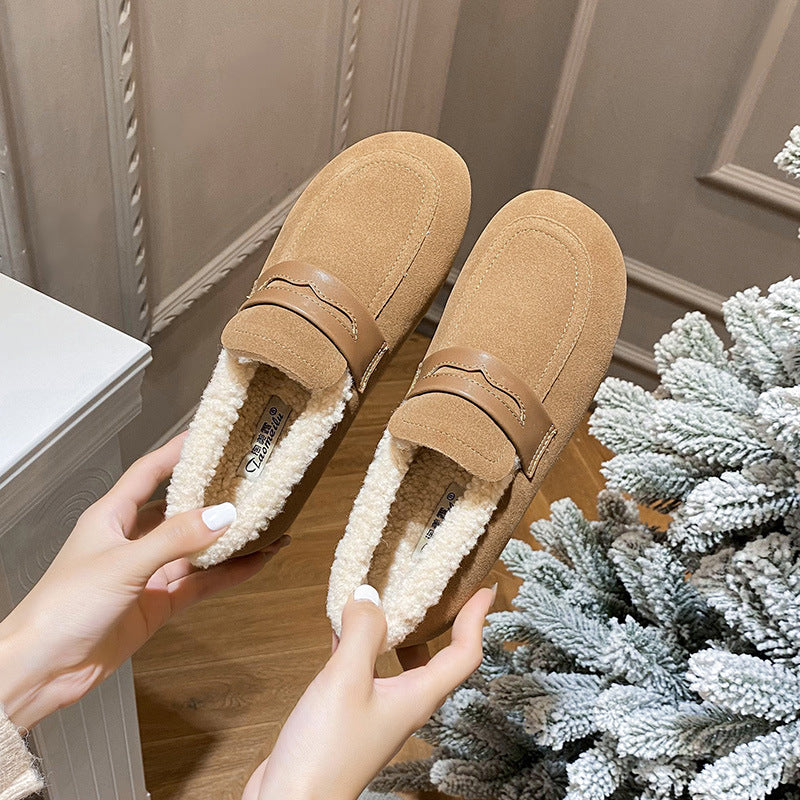 Retro Velvet Warm Cotton Round Head Slip On Slippers Shoes