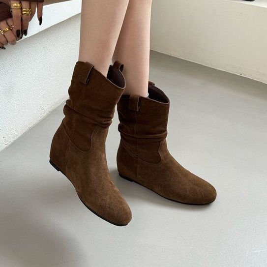 French Style Retro Frosted High Sleeve Western Cowboy Round Head Boot