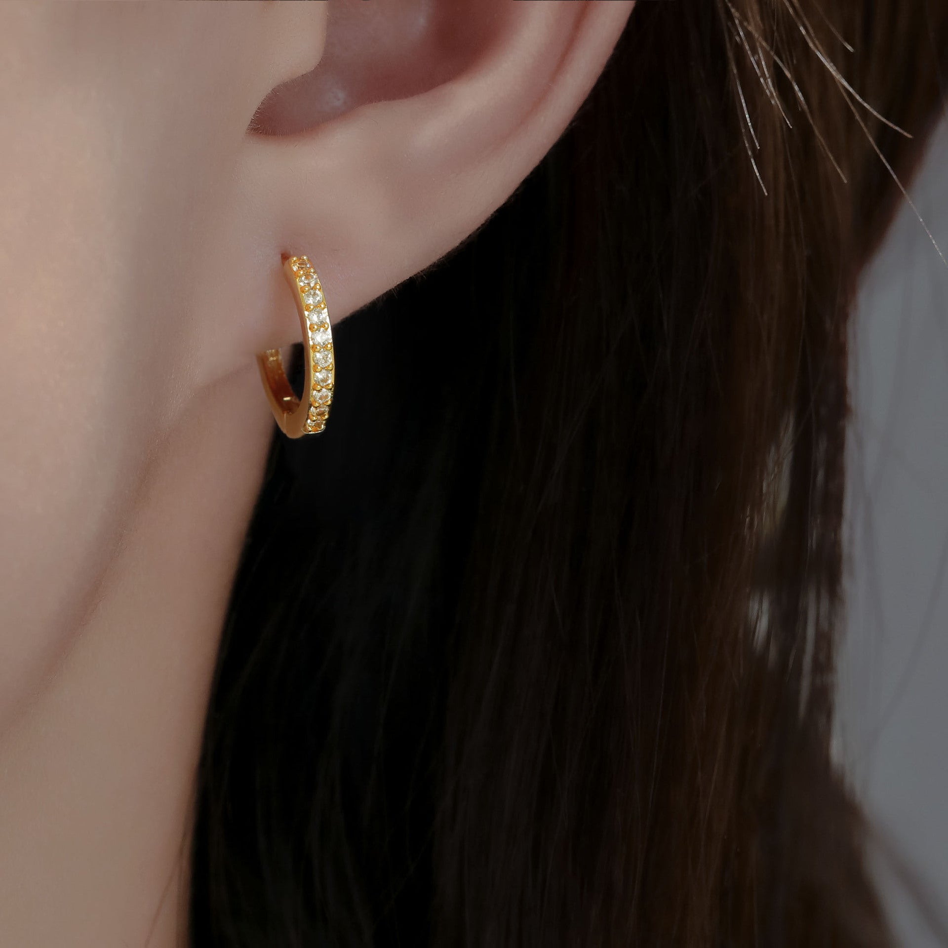 New Exquisite Gold Plated Swing Drop Rhinestone Oval Hoop Sterling Earrings Pair