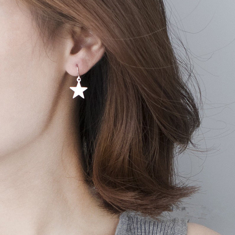 Exquisite Gold Silver Star Sterling Geometric Flake Pentagram Star Wire Hook Earrings