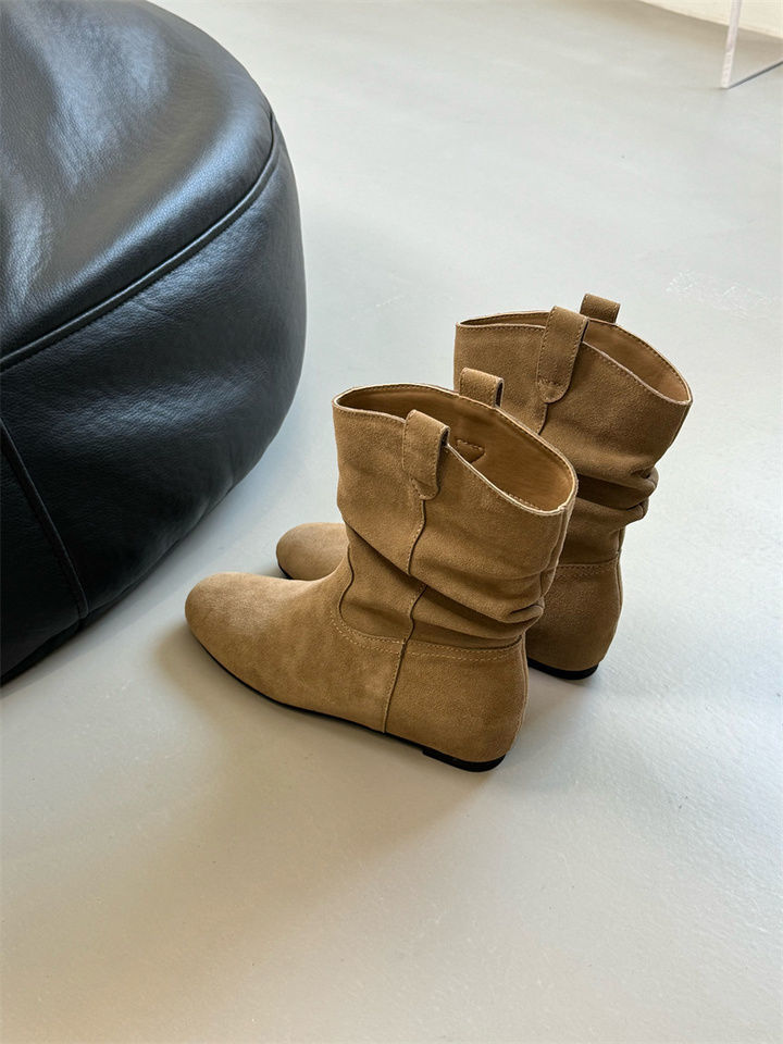 French Style Retro Frosted High Sleeve Western Cowboy Round Head Boot