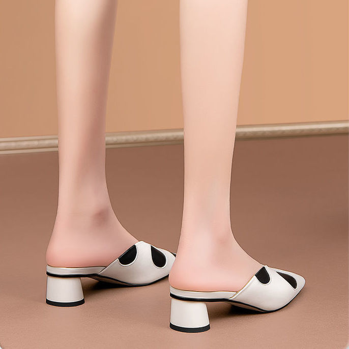 NYC US Style Square Head Thick Heel Sandals Slip On Slippers
