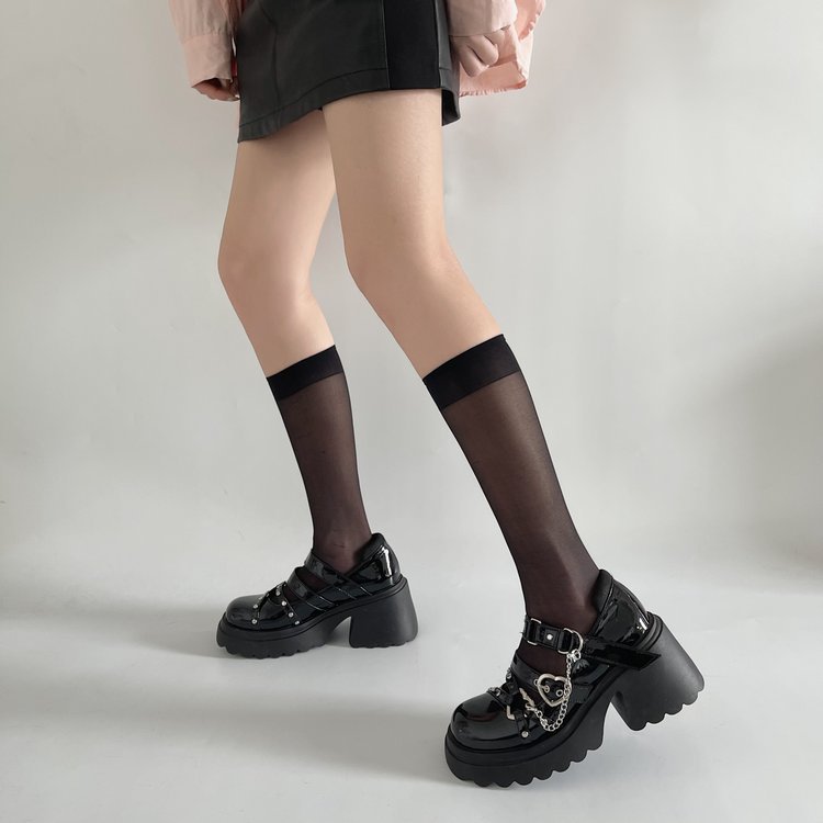 British Goth Style Platform Loafers Chunky Retro Thick High Heels Round Head Shoes