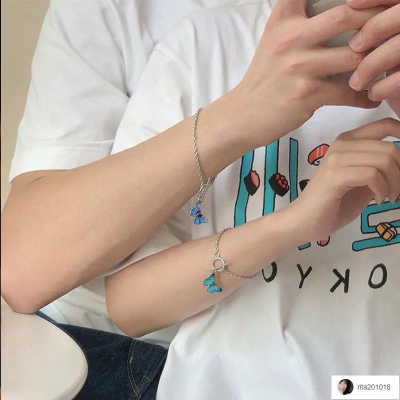 Elegant Exquisite Gradient Enamel Blue Butterfly OT Link Buckle Chain Bracelet